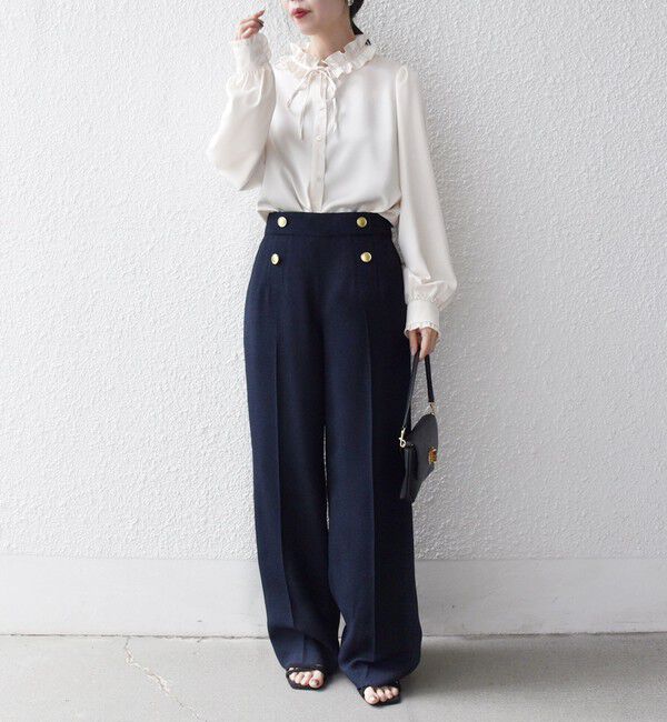 SHIPS any「《追加予約》SHIPS any:〈洗濯機可能〉サテン フリル カラー リボン シャツ ブラウス」|シャツ・ブラウス|