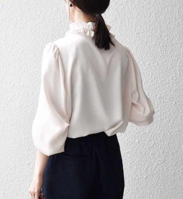 SHIPS any「《追加予約》SHIPS any:〈洗濯機可能〉サテン フリル カラー リボン シャツ ブラウス」|シャツ・ブラウス|