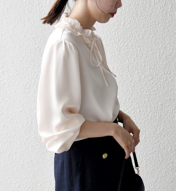SHIPS any「《追加予約》SHIPS any:〈洗濯機可能〉サテン フリル カラー リボン シャツ ブラウス」|シャツ・ブラウス|