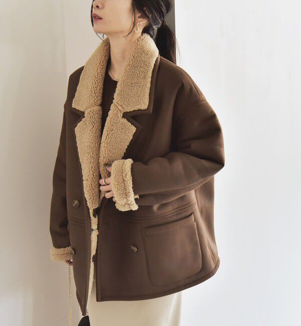 quaranciel「quaranciel: ムートンライク ボア ボンディング ジャケット コート」|その他|ブラウン