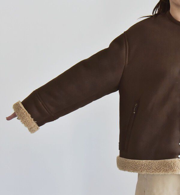 quaranciel「quaranciel: ムートンライク ボア ボンディング ノーカラー スナップ ブルゾン」|その他|