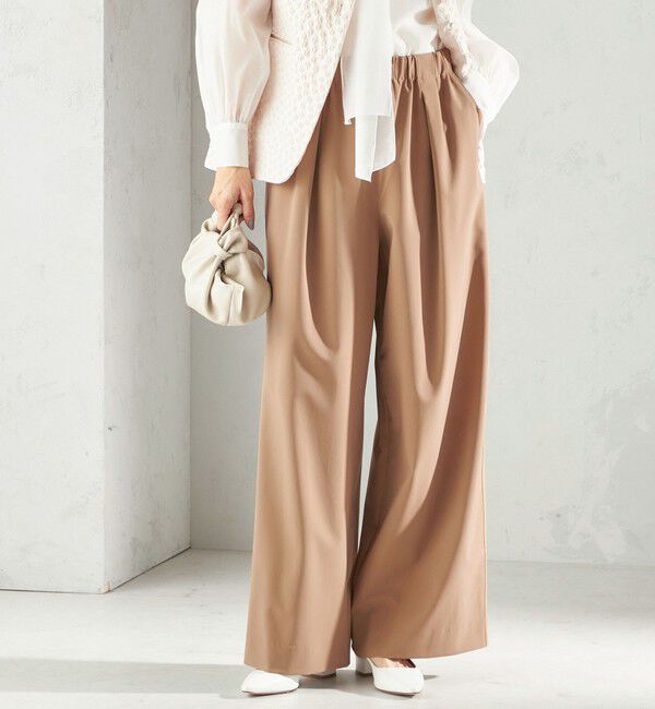 SHIPS for women「〈洗濯機可能〉ストレッチ ツイル イージー タック パンツ」|その他|ベージュ系