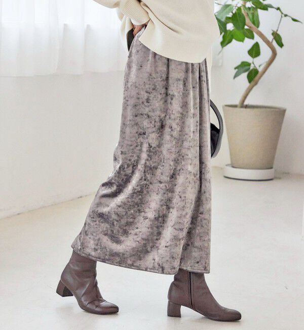 SHIPS for women「〈手洗い可能〉スノー クラッシュ ポリエステル ベロア ウエスト ゴム スカート」|スカート|