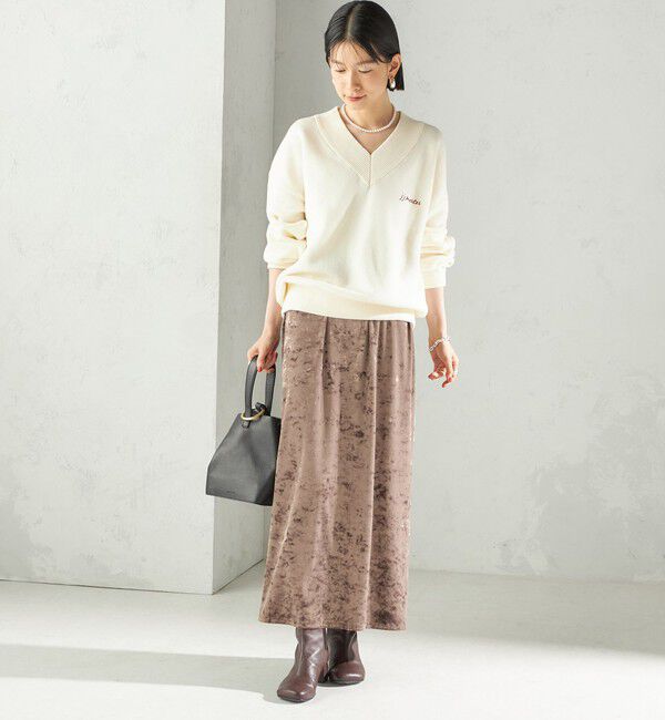 SHIPS for women「〈手洗い可能〉スノー クラッシュ ポリエステル ベロア ウエスト ゴム スカート」|スカート|