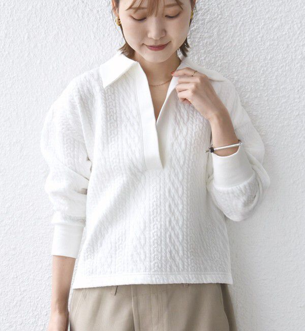 SHIPS for women「【WEB限定】〈手洗い可能〉ケーブル ジャージー ポロ プルオーバー」|Tシャツ・カットソー|