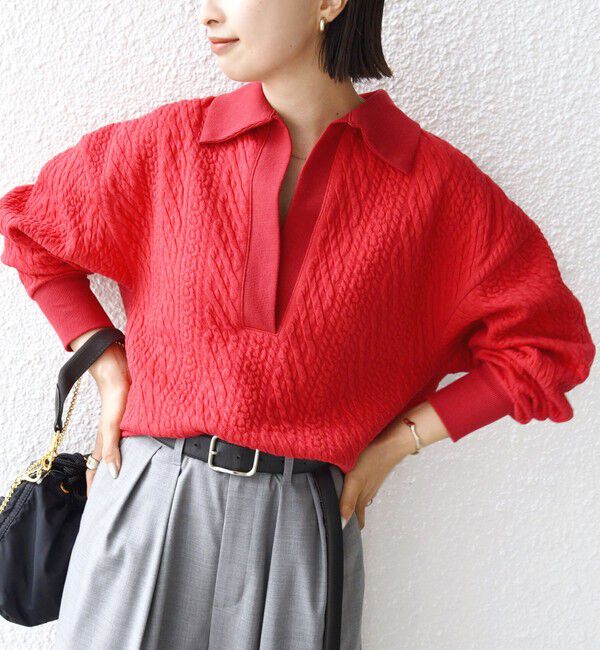 SHIPS for women「【WEB限定】〈手洗い可能〉ケーブル ジャージー ポロ プルオーバー」|Tシャツ・カットソー|