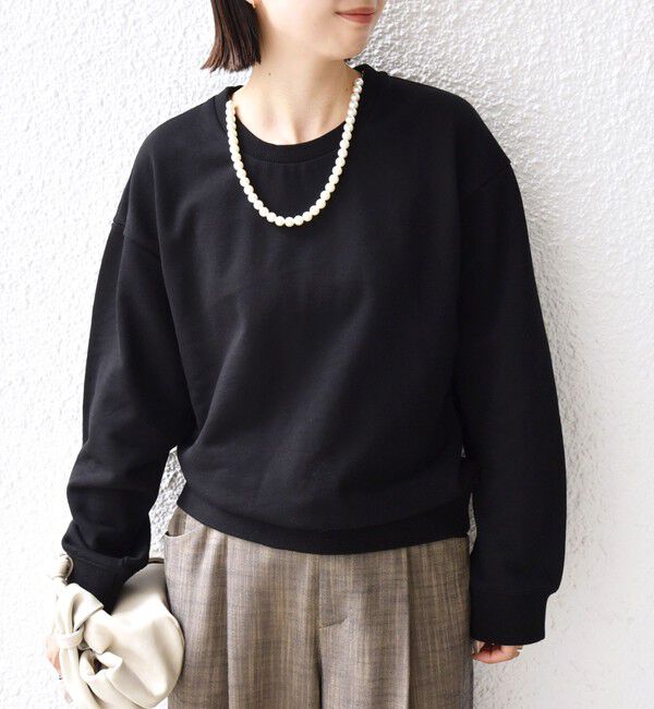 SHIPS for women「【WEB限定】〈手洗い可能〉パール調 ネックレス チャーム 付 ドルマン スウェット」|スウェット・ジャージ|ブラック