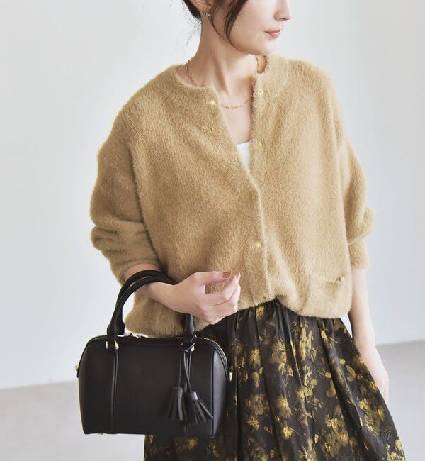 quaranciel「quaranciel:〈手洗い可能〉ファーライク クルーネック スナップ ニット カーディガン」|カーディガン|