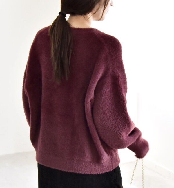 quaranciel「quaranciel:〈手洗い可能〉ファーライク クルーネック スナップ ニット カーディガン」|カーディガン|