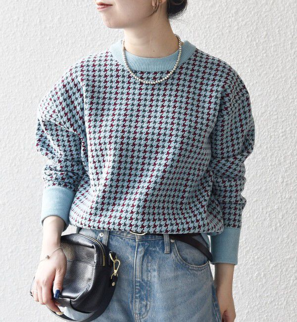 SHIPS any「SHIPS any:〈手洗い可能〉モールヤーン クルーネック ロゴ 千鳥柄 プルオーバー」|ニット・セーター|