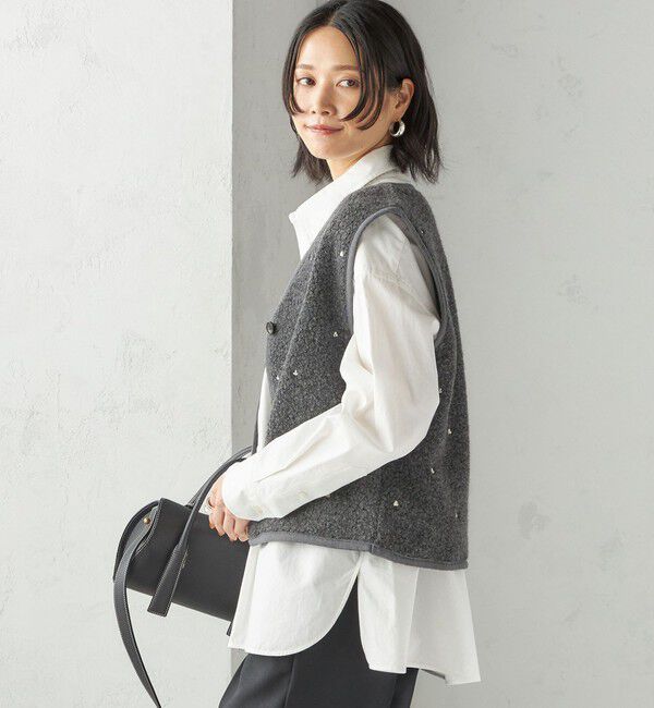 SHIPS for women「【SHIPS別注】assiette:ウール混 ボア 刺繍 ベスト」|ベスト・ジレ|