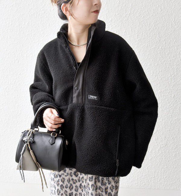 SHIPS any「【SHIPS any別注】TAION:〈洗濯機可能〉ボア ハイネック プルオーバー」|その他|ブラック