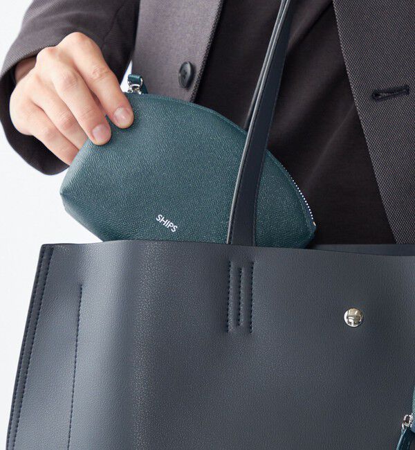 SHIPS「【WEB限定】SHIPS:【SAFFIANO LEATHER】ラウンド ジップ ポーチ」|ポーチ|ダークグリーン