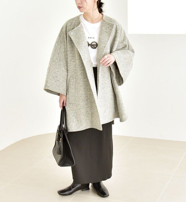 quaranciel「quaranciel: スライバー ウール ミックス クルーネック コート」|ノーカラーコート|