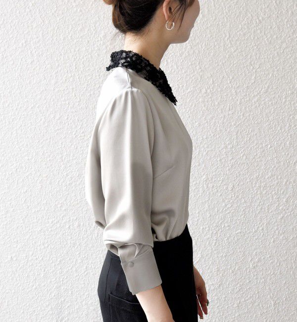 SHIPS any「《一部追加予約》SHIPS any:〈洗濯機可能〉サテン レースカラー ブラウス」|シャツ・ブラウス|