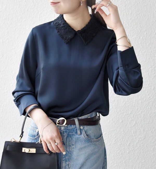 SHIPS any「《一部追加予約》SHIPS any:〈洗濯機可能〉サテン レースカラー ブラウス」|シャツ・ブラウス|