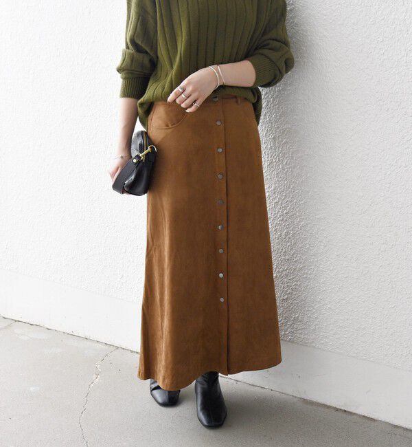 SHIPS any「SHIPS any: ポリエステル スエード フロント ボタン Aライン スカート」|スカート|