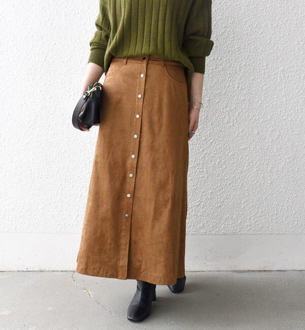 SHIPS any「SHIPS any: ポリエステル スエード フロント ボタン Aライン スカート」|スカート|