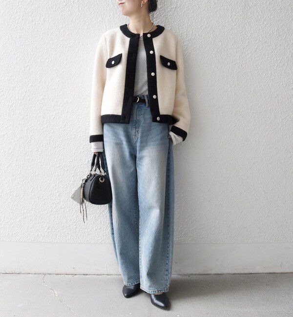 SHIPS any「SHIPS any: バイカラー クルーネック カーディガン ジャケット」|ノーカラージャケット|