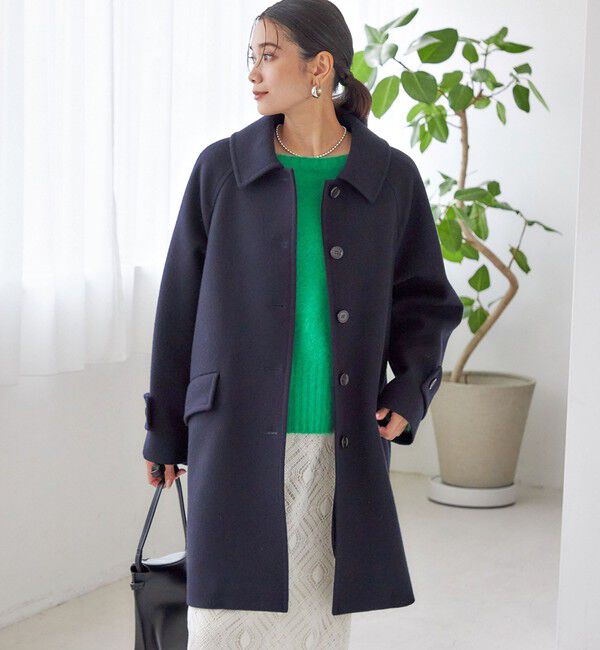 SHIPS for women「千鳥 / ソリッド ウール メルトン ステンカラー コート」|ステンカラーコート|