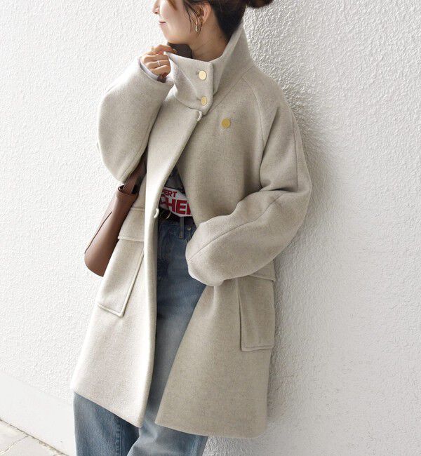 SHIPS any「SHIPS any: カシミヤ ミックス スタンドカラー ミドル コート」|その他|ナチュラル