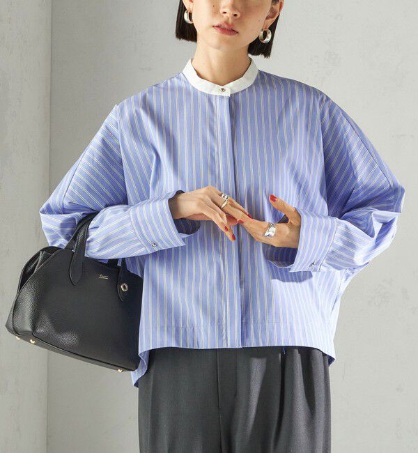 SHIPS for women「〈手洗い可能〉コットン ポリエステル ストライプ ドルマン 長袖 シャツ」|シャツ・ブラウス|ライトブルー