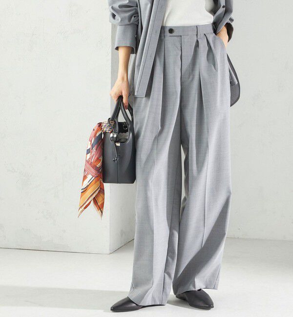 SHIPS for women「〈手洗い可能〉トロピカル タック パンツ（セットアップ対応）」|スラックス|ライトグレー