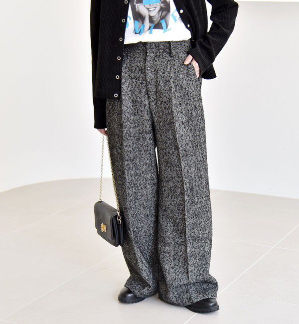 quaranciel「quaranciel: ツイード タック ワイド パンツ」|その他|グレー