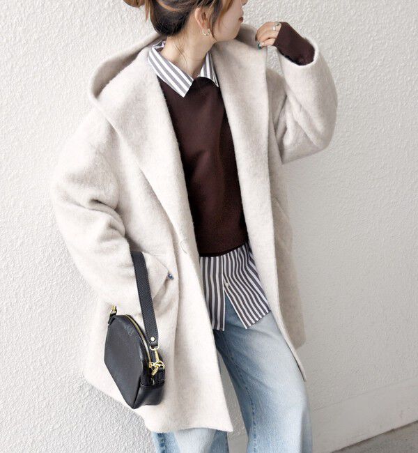 SHIPS any「SHIPS any: シャギー フーディー ガウン コート」|その他|ホワイト