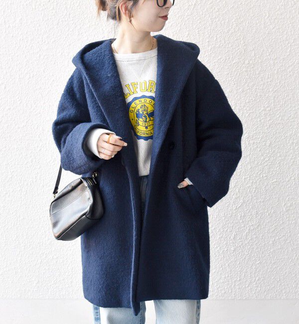 SHIPS any「SHIPS any: シャギー フーディー ガウン コート」|その他|ネイビー