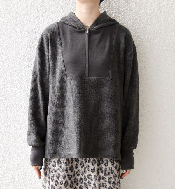 SHIPS any「SHIPS any:〈手洗い可能〉起毛 ワッフル ハーフジップ フーディー プルオーバー」|Tシャツ・カットソー|