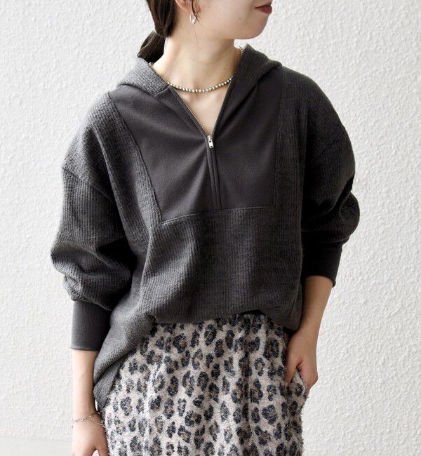 SHIPS any「SHIPS any:〈手洗い可能〉起毛 ワッフル ハーフジップ フーディー プルオーバー」|Tシャツ・カットソー|