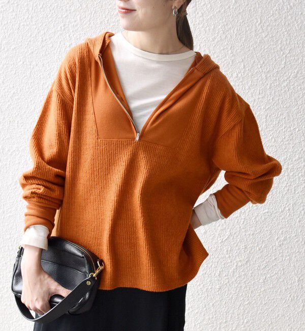 SHIPS any「SHIPS any:〈手洗い可能〉起毛 ワッフル ハーフジップ フーディー プルオーバー」|Tシャツ・カットソー|