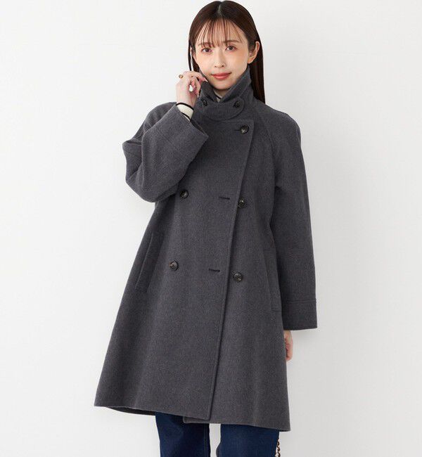 SHIPS Colors 「SHIPS Colors:SUPER100 ラグランスリーブ ダブルボタン コート◇」|ステンカラーコート|ダークグレー