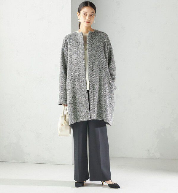 SHIPS for women「スパンコール ヘリンボーン ノーカラー コート」|ノーカラーコート|