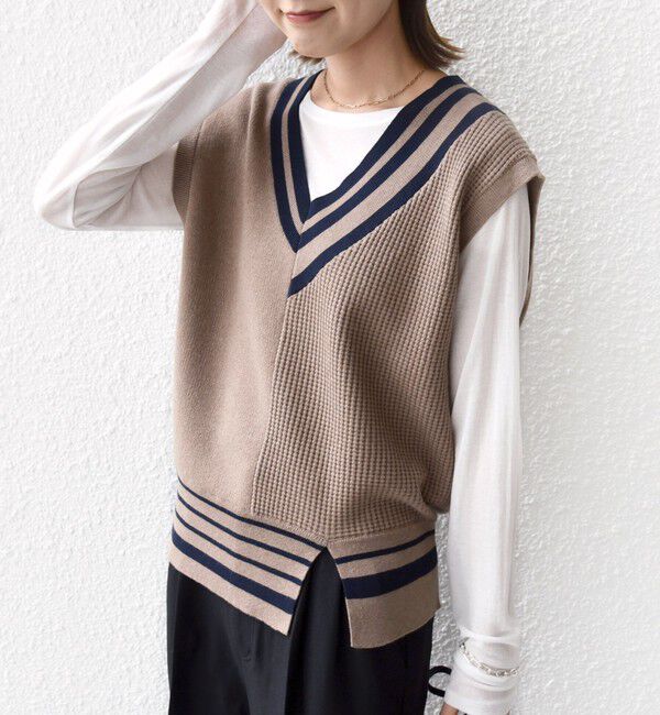 SHIPS for women「【WEB限定】〈手洗い可能〉チルデン ニット ベスト」|ベスト・ジレ|ベージュ系