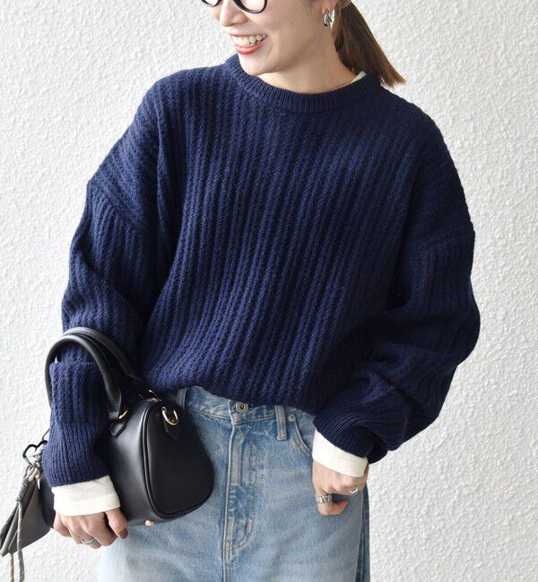 SHIPS any「SHIPS any: リブ タック編み クルーネック ボタン ニット プルオーバー」|ニット・セーター|