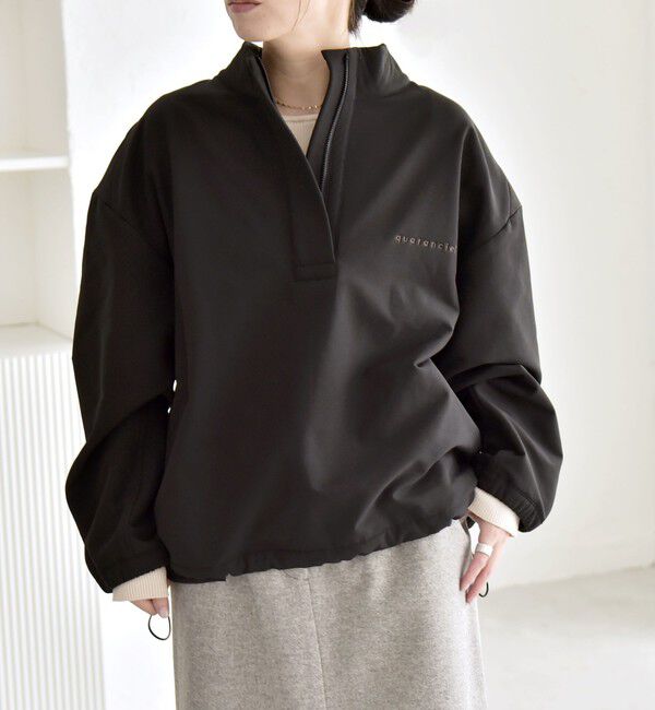 quaranciel「quaranciel:〈洗濯機可能〉ハーフ ジップ ロゴ 刺繍 ドロスト プルオーバー」|プルオーバー|