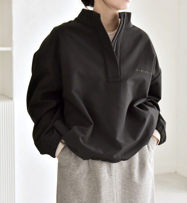 quaranciel「quaranciel:〈洗濯機可能〉ハーフ ジップ ロゴ 刺繍 ドロスト プルオーバー」|プルオーバー|