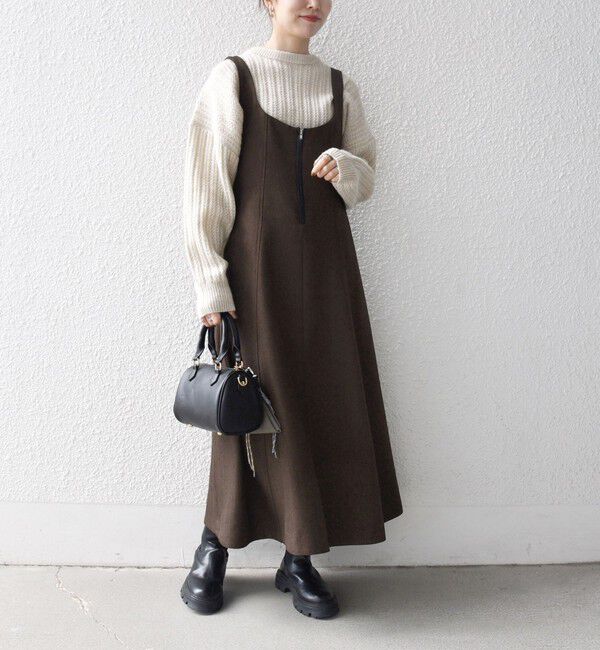 SHIPS any「SHIPS any: ヘリンボーン パイピング フレア ジャンパースカート」|ワンピース|