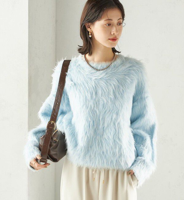 SHIPS for women「〈手洗い可能〉シャギー ファー クルーネック プルオーバー」|ニット・セーター|ライトブルー