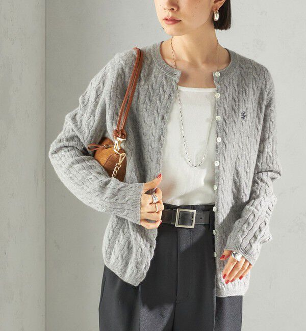 SHIPS for women「カシミヤ 細 ケーブル クルーネック カーディガン」|カーディガン|ライトグレー