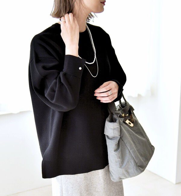 quaranciel「quaranciel:〈手洗い可能〉ダブルフェイス パールモチーフ ワイド ニット プルオーバー」|ニット・セーター|