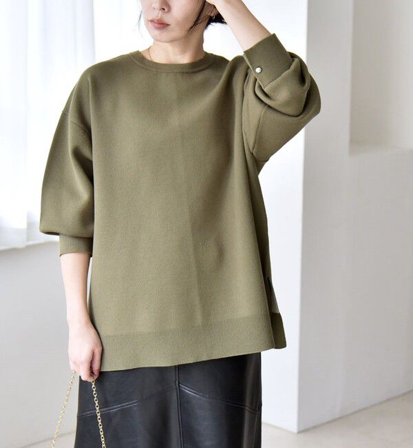 quaranciel「quaranciel:〈手洗い可能〉ダブルフェイス パールモチーフ ワイド ニット プルオーバー」|ニット・セーター|カーキ