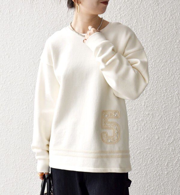 SHIPS any「SHIPS any:〈洗濯機可能〉裏起毛 パールモチーフ 刺繍 ワイド スウェット」|スウェット・ジャージ|