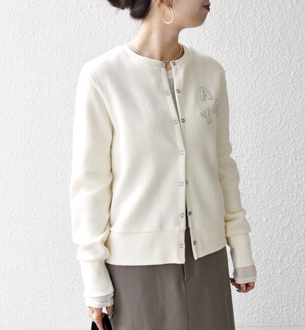 SHIPS any「SHIPS any:〈洗濯機可能〉裏起毛 ビジュー コンパクト スナップ カーディガン」|カーディガン|