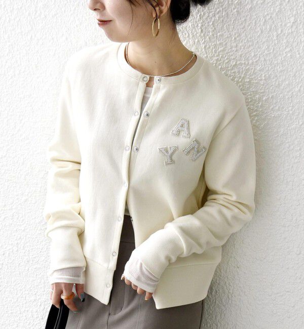 SHIPS any「SHIPS any:〈洗濯機可能〉裏起毛 ビジュー コンパクト スナップ カーディガン」|カーディガン|