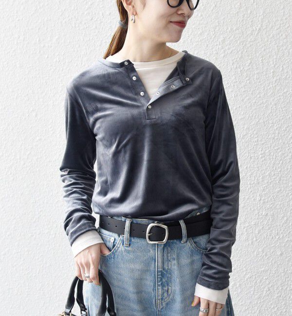 SHIPS any「SHIPS any:〈洗濯機可能〉ポリエステル ベロア 2way ヘンリーネック プルオーバー」|Tシャツ・カットソー|