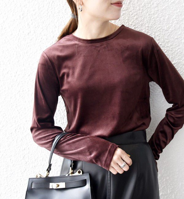 SHIPS any「SHIPS any:〈洗濯機可能〉ポリエステル ベロア 2way ヘンリーネック プルオーバー」|Tシャツ・カットソー|ワイン