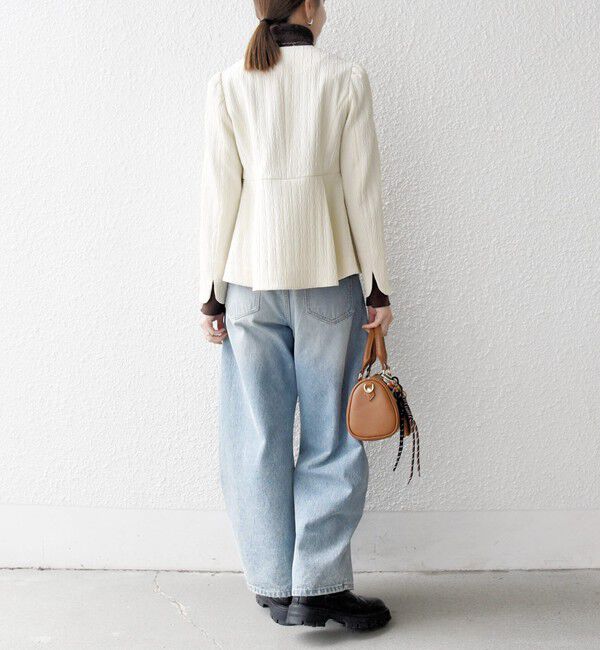 SHIPS any「SHIPS any:〈手洗い可能〉ジャカード ノーカラー ペプラム ジャケット［NAVY BLUE］」|ノーカラージャケット|